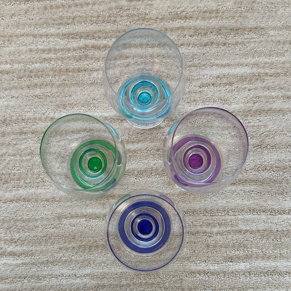 Vintage Set of 4 Colony Calypso Multi Color Drinking Glasses Cocktail Tumblers
